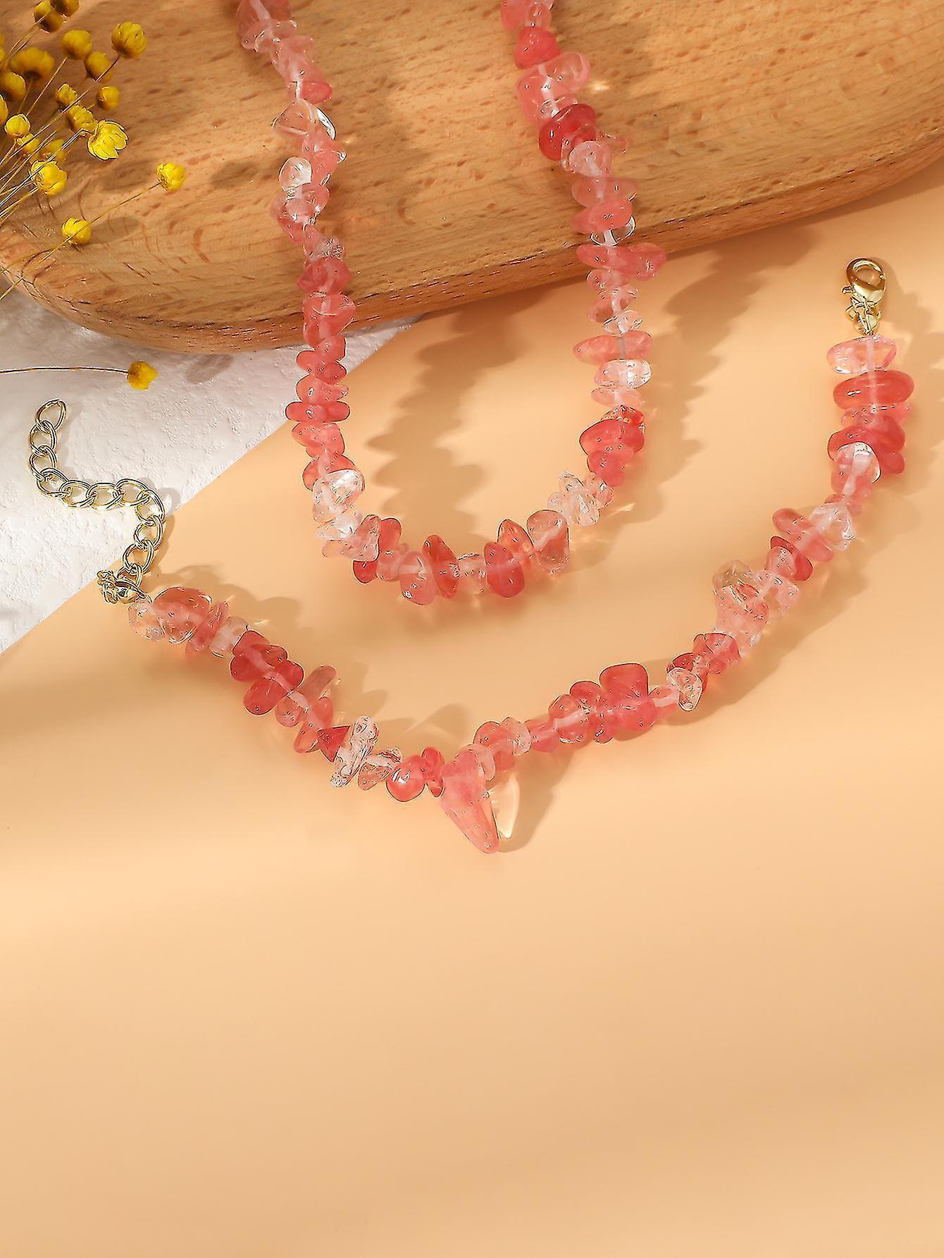 Pink Crystal Beaded Natural Stone Bracelet - Image 2