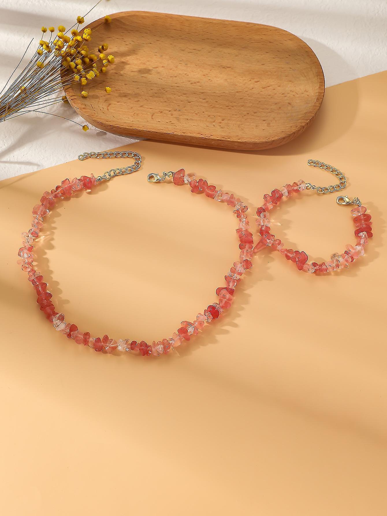 Pink Crystal Beaded Natural Stone Bracelet - Image 3