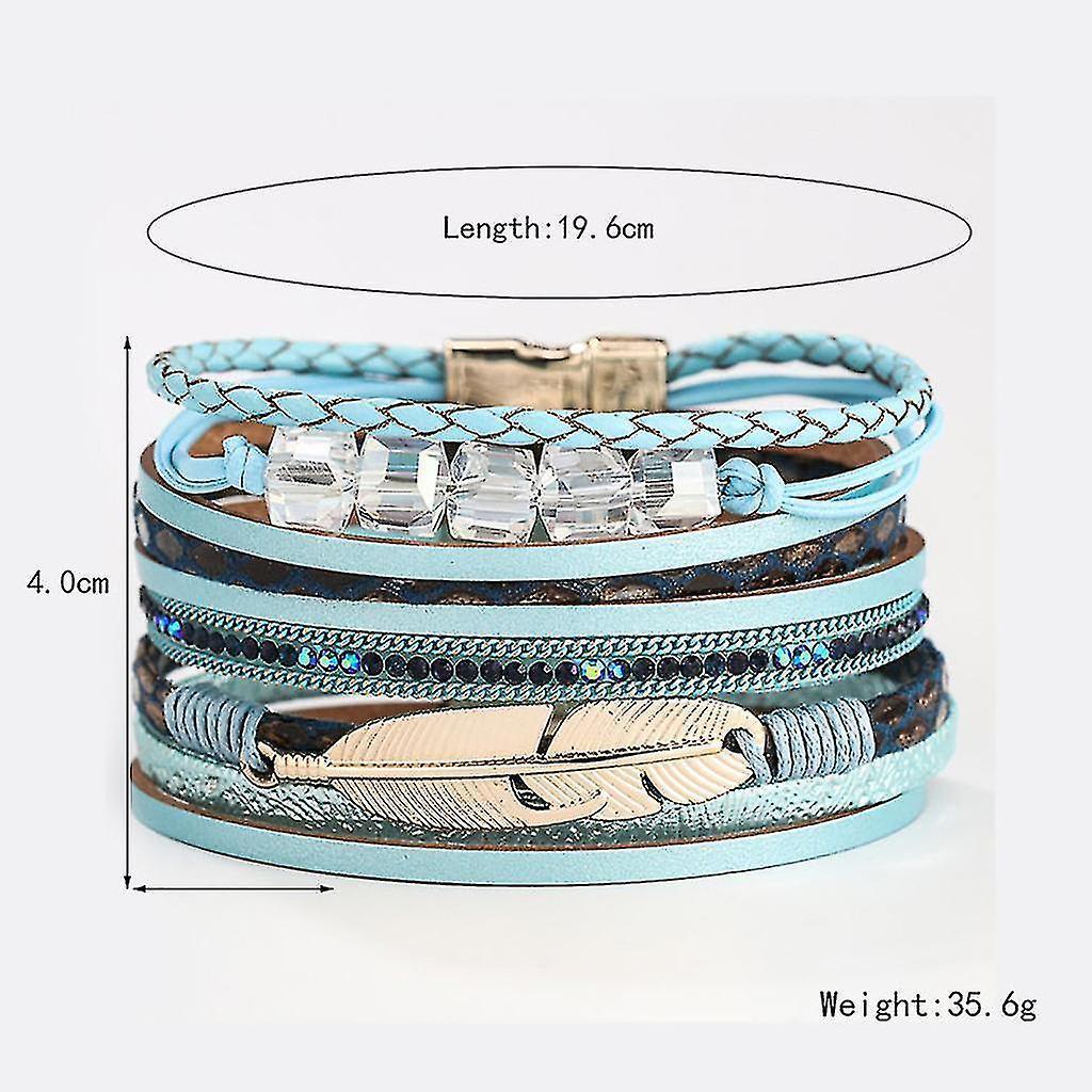 Sajy Women's Feather Wrap Bracelet Crystal Bracelet Handmade Jewelry Bohemian Gift - Image 2