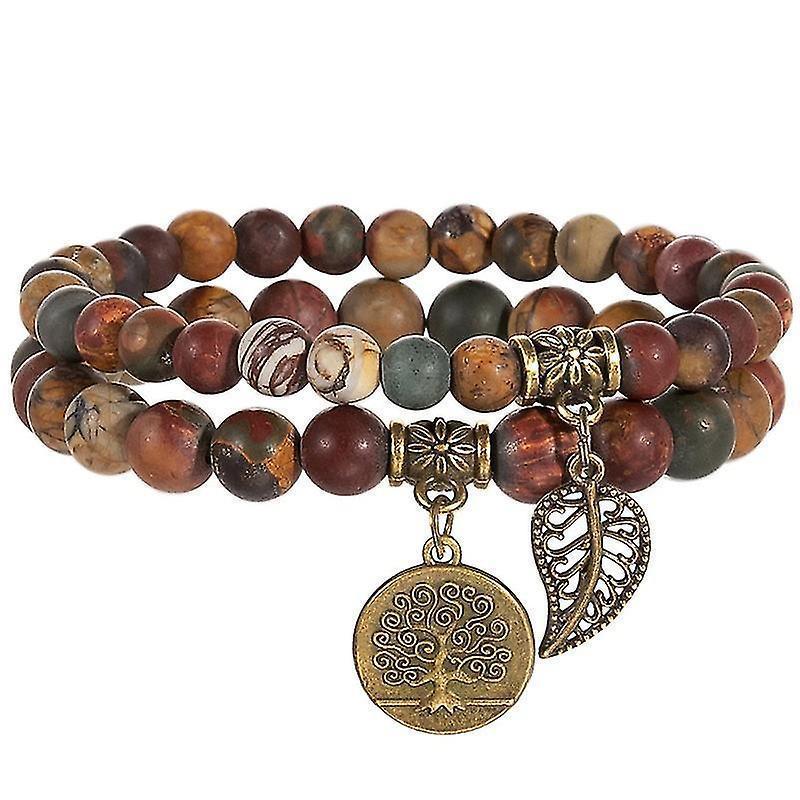 Th Bracelets For Women - Healing Crystals Bracelet Women Natural Gemstones Yoga Reiki Bangle- Set Of Double Bracelets(2 Pcs, Brown) - Image 1