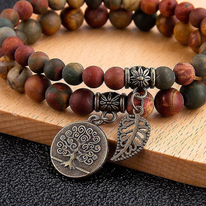 Th Bracelets For Women - Healing Crystals Bracelet Women Natural Gemstones Yoga Reiki Bangle- Set Of Double Bracelets(2 Pcs, Brown) - Image 2