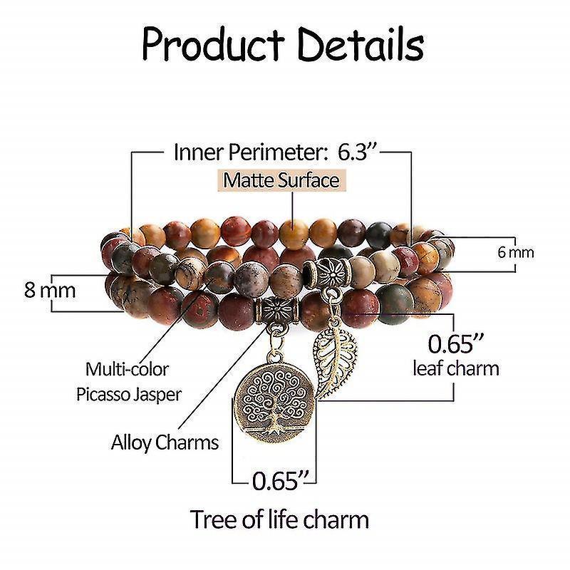 Th Bracelets For Women - Healing Crystals Bracelet Women Natural Gemstones Yoga Reiki Bangle- Set Of Double Bracelets(2 Pcs, Brown) - Image 4