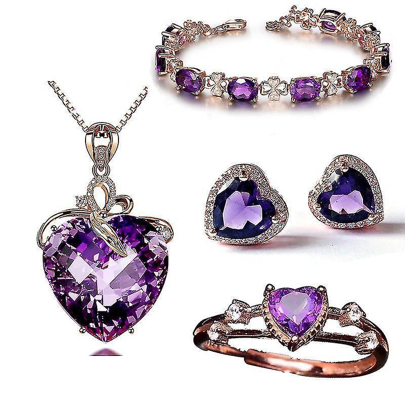 Women Jewelry Set Crystal Necklace Earrings Bracelet Ring Set,jewelry Gifts For Mother Wife Girls - Image 1