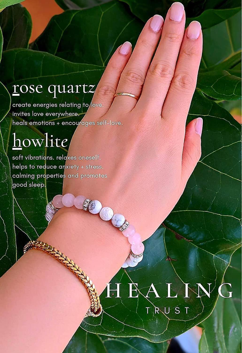 Women's Rose Quartz Bracelet Rose Quartz Crystal + White Lava Aromatherapy Crystal Stone - Image 2