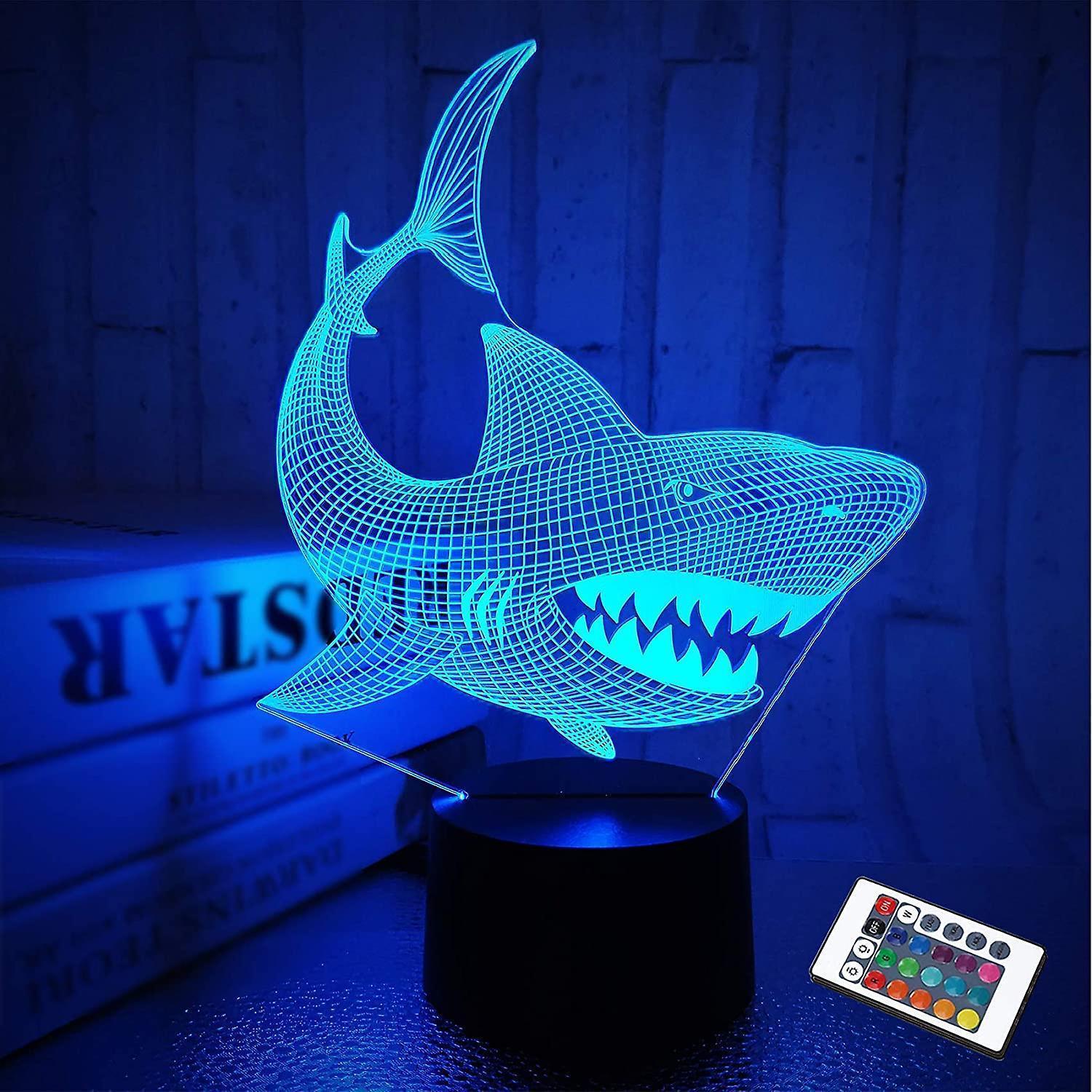 Shark 3D Illusion Night Light Animal Touch Table Desk Lamp, With Remote Control - Image 1