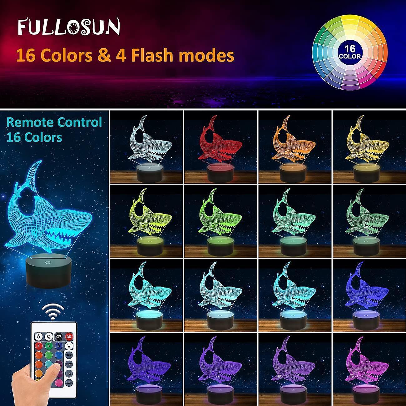 Shark 3D Illusion Night Light Animal Touch Table Desk Lamp, With Remote Control - Image 2
