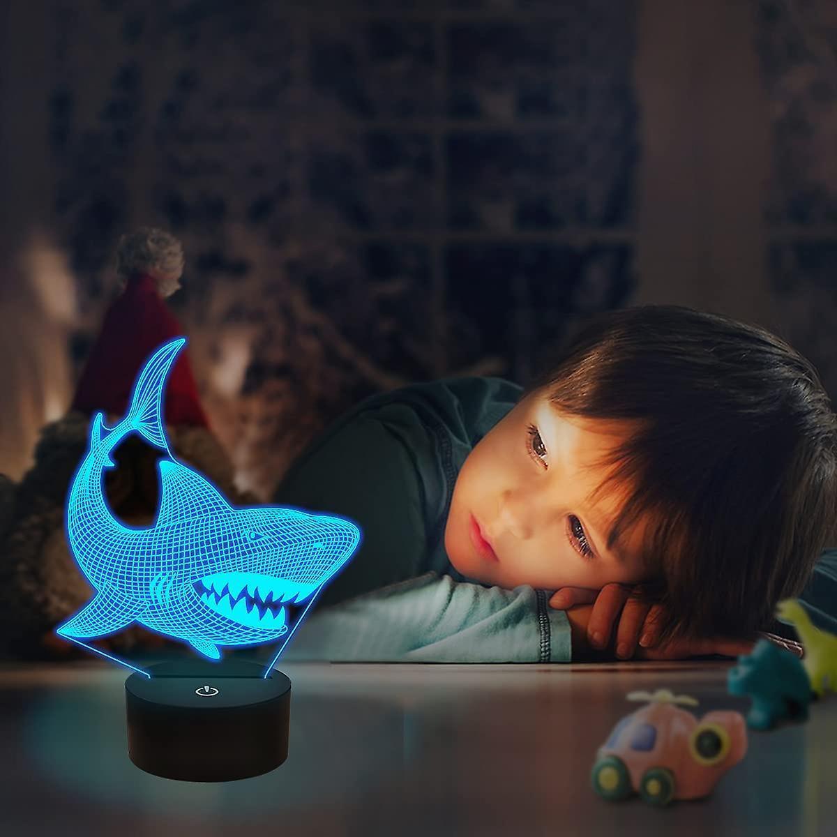 Shark 3D Illusion Night Light Animal Touch Table Desk Lamp, With Remote Control - Image 3