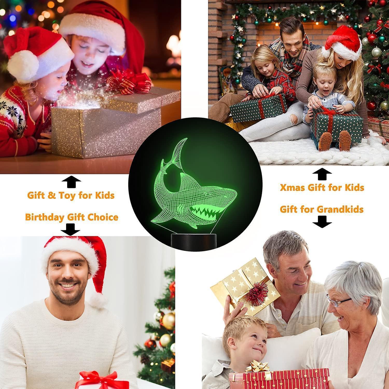 Shark 3D Illusion Night Light Animal Touch Table Desk Lamp, With Remote Control - Image 4