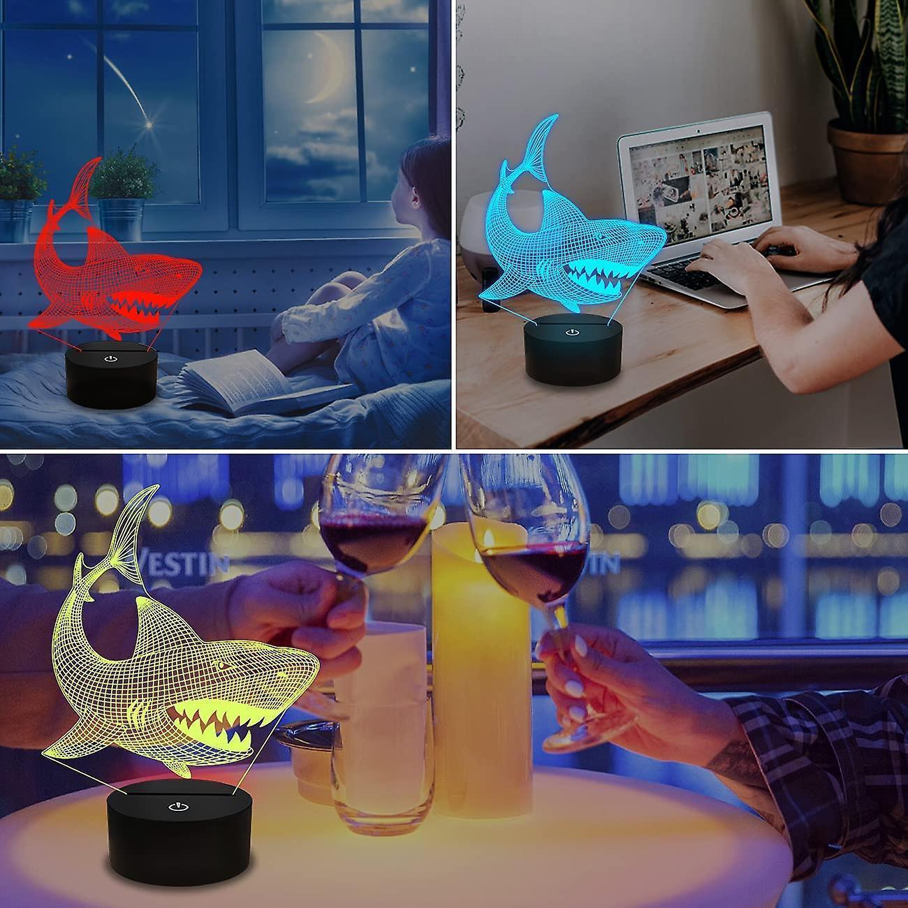 Shark 3D Illusion Night Light Animal Touch Table Desk Lamp, With Remote Control - Image 5
