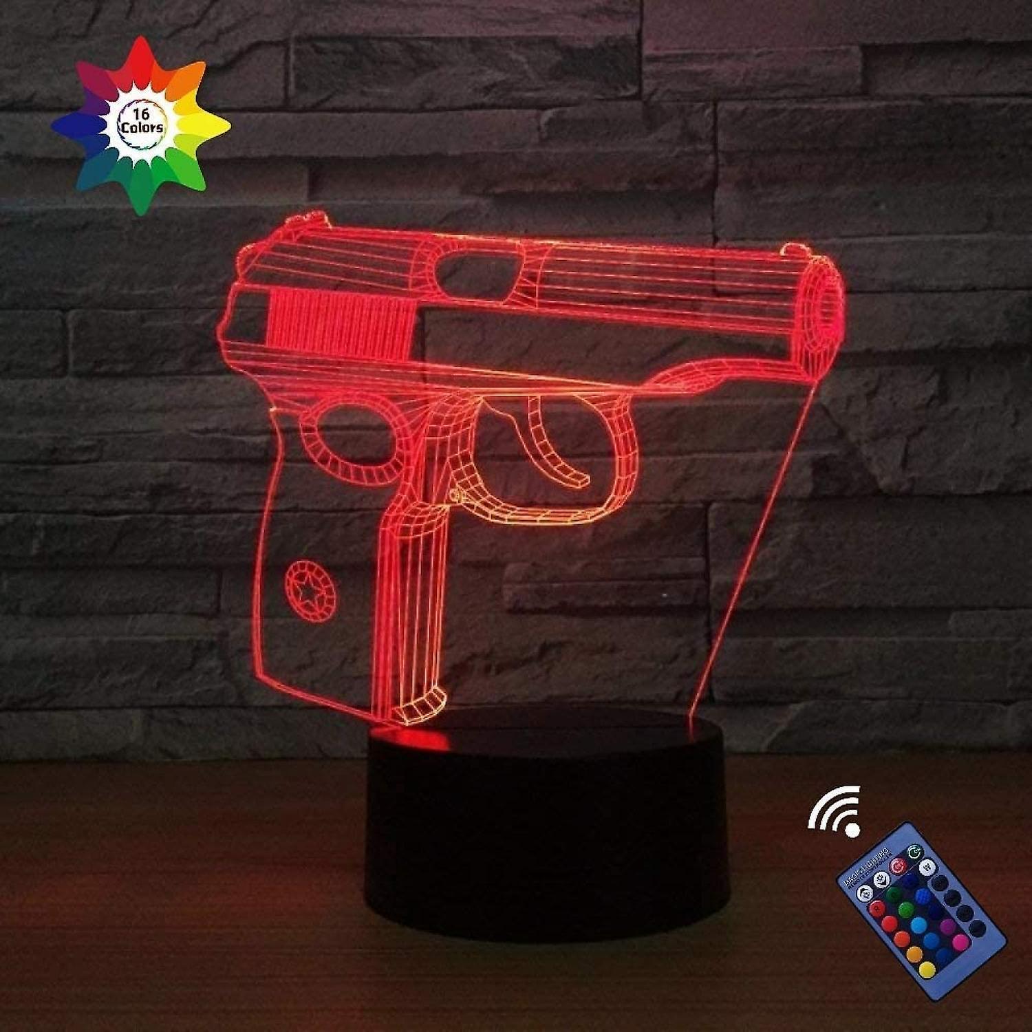Optical Illusion 3D Pistol Gun Night Light 16 Colo - Image 4