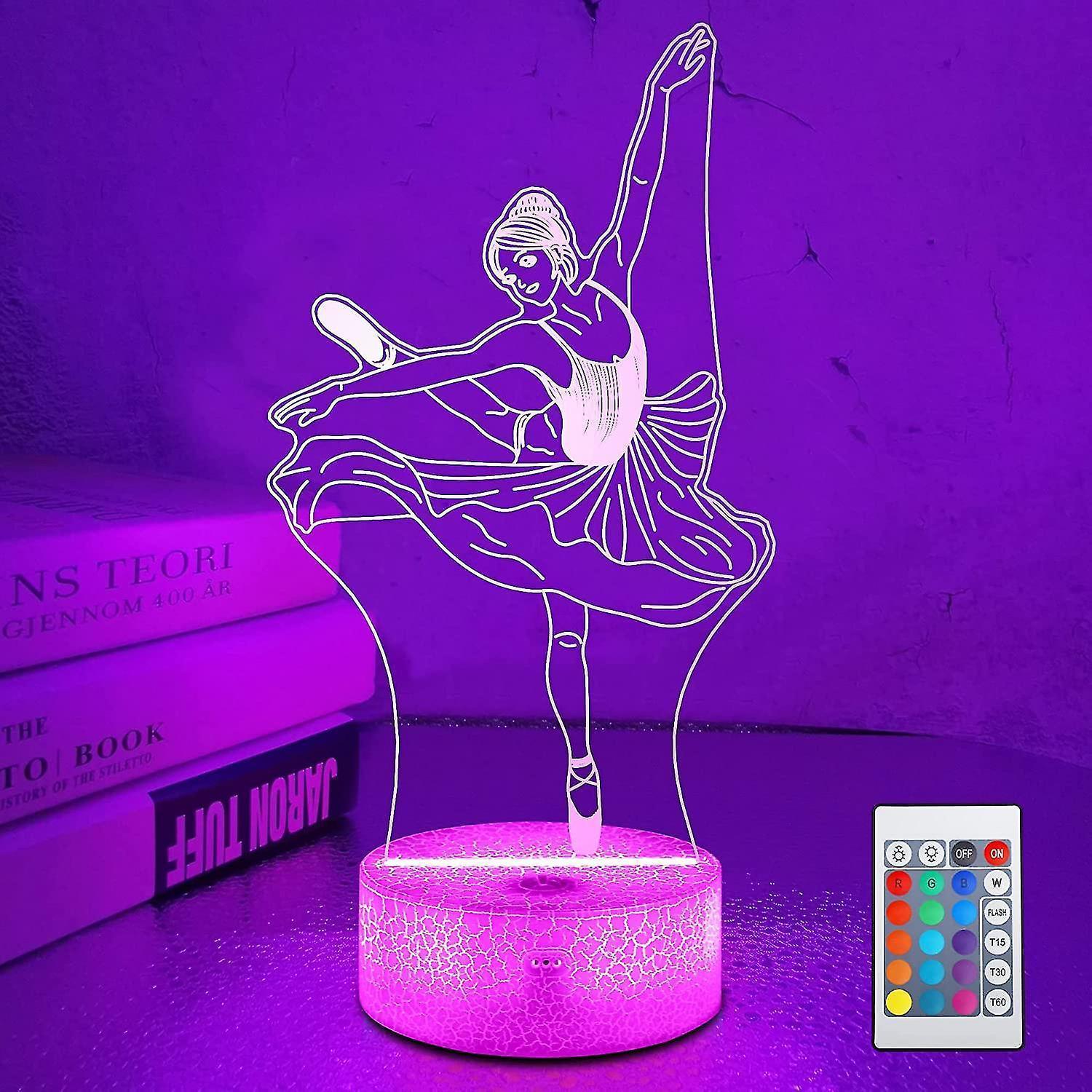 JUSCH Cute Dancing Dancer Ballet Girl Ballerina 3D Optical Illusion LED Bedroom Decor Sleep Table Lamp with Remote 7 Colors Visual Night Light Birthda - Image 1