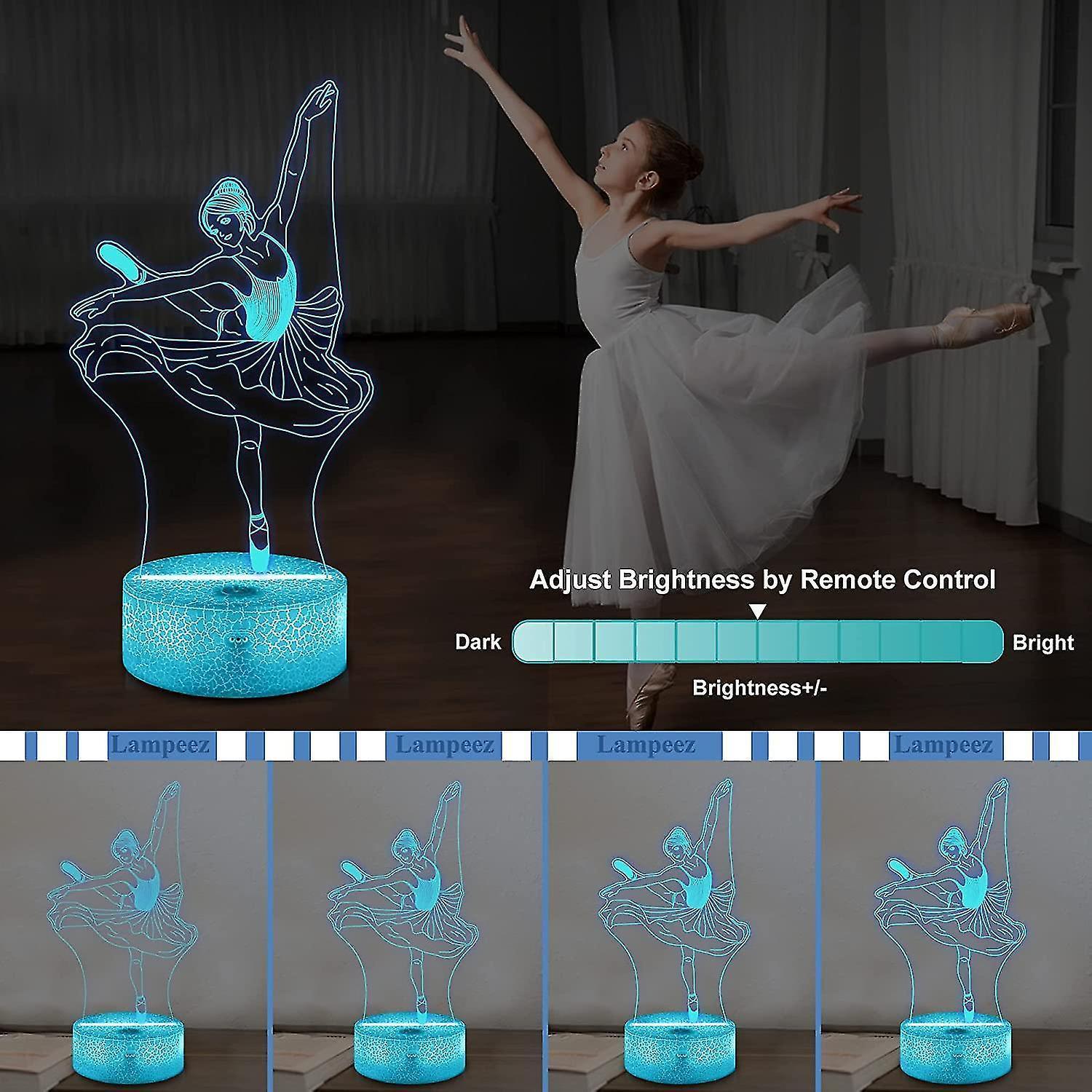 JUSCH Cute Dancing Dancer Ballet Girl Ballerina 3D Optical Illusion LED Bedroom Decor Sleep Table Lamp with Remote 7 Colors Visual Night Light Birthda - Image 2