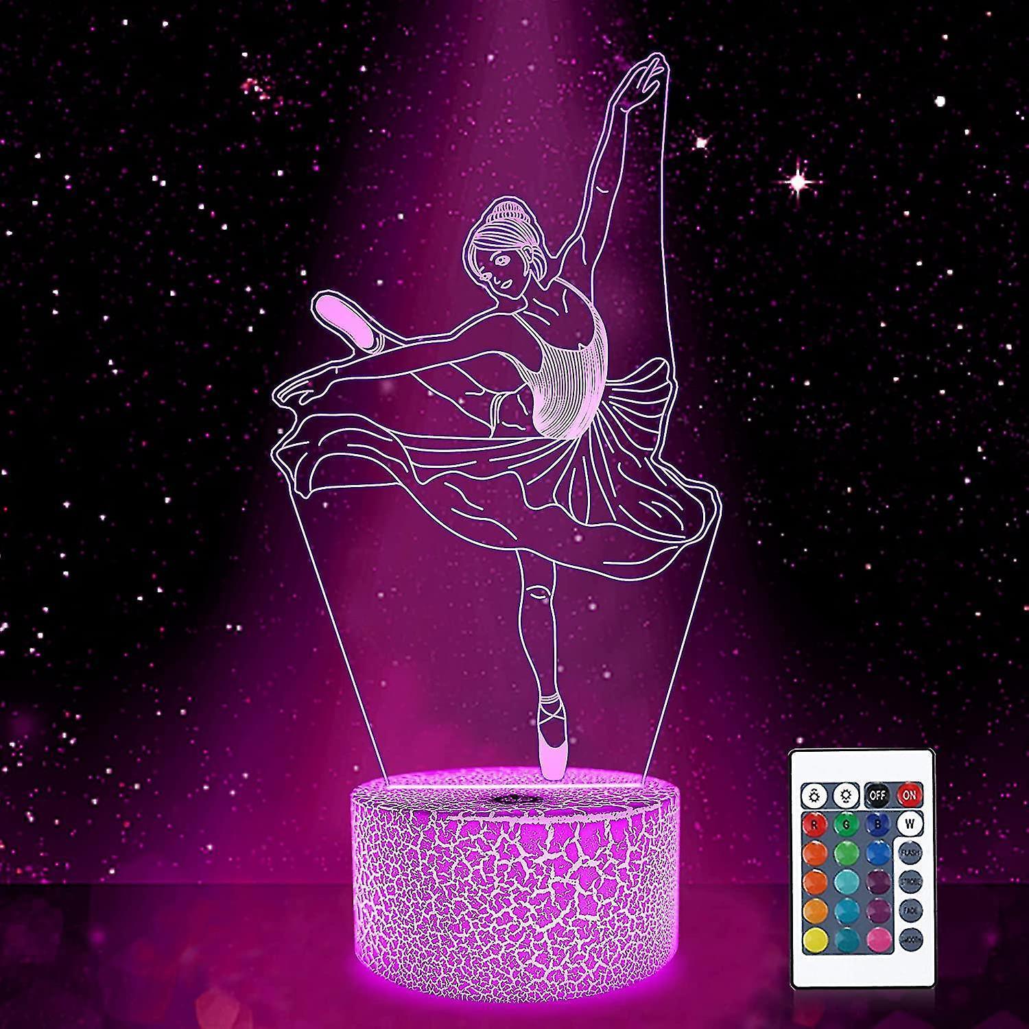 JUSCH Cute Dancing Dancer Ballet Girl Ballerina 3D Optical Illusion LED Bedroom Decor Sleep Table Lamp with Remote 7 Colors Visual Night Light Birthda - Image 3