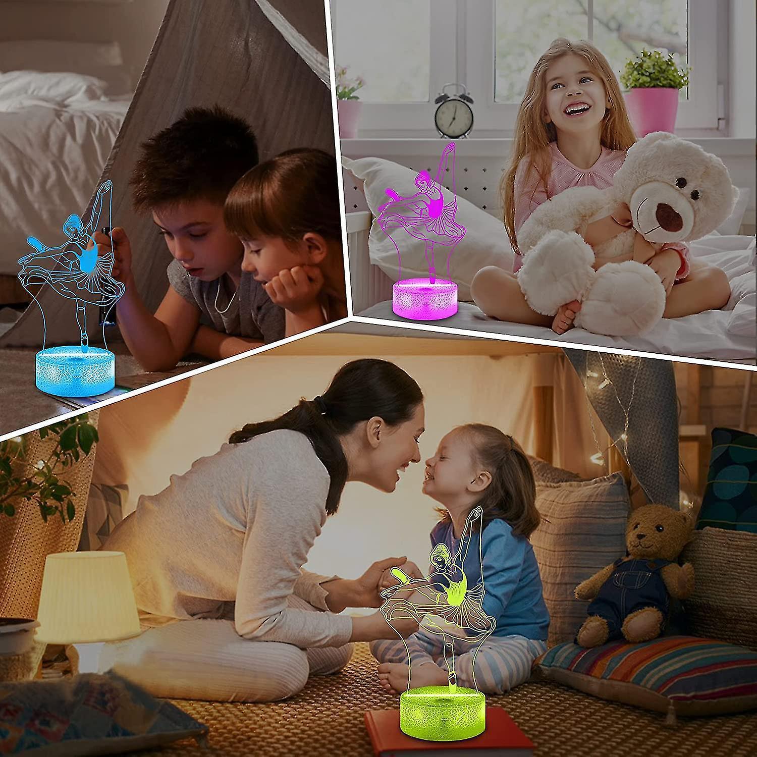 JUSCH Cute Dancing Dancer Ballet Girl Ballerina 3D Optical Illusion LED Bedroom Decor Sleep Table Lamp with Remote 7 Colors Visual Night Light Birthda - Image 4