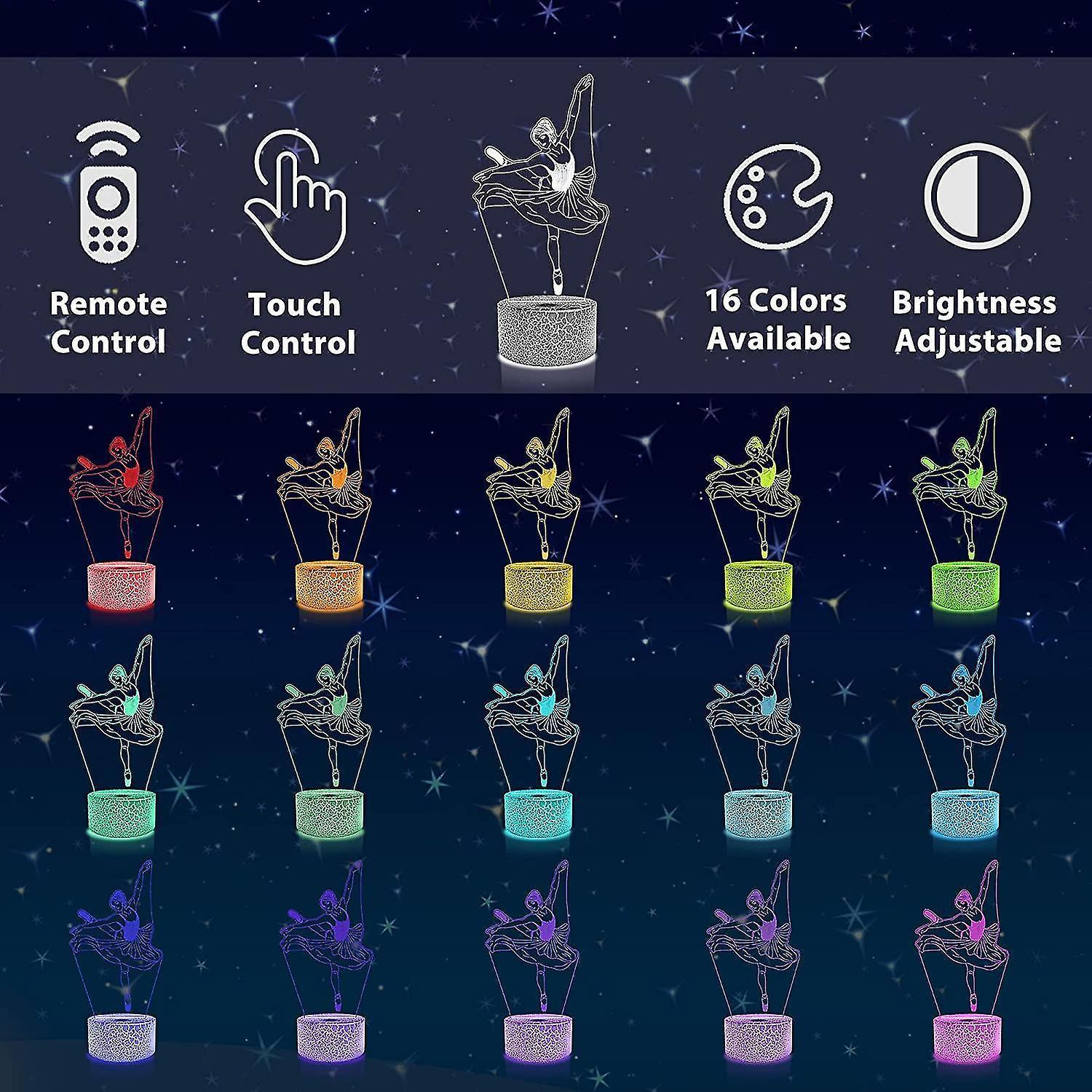 JUSCH Cute Dancing Dancer Ballet Girl Ballerina 3D Optical Illusion LED Bedroom Decor Sleep Table Lamp with Remote 7 Colors Visual Night Light Birthda - Image 5