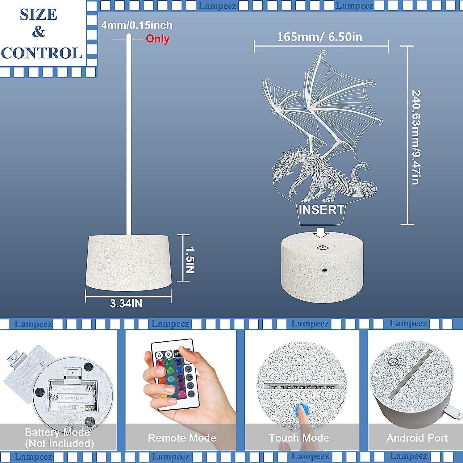 3D Dragon Lamp Night Light 3D Illusion lamp  16 Color - Image 5