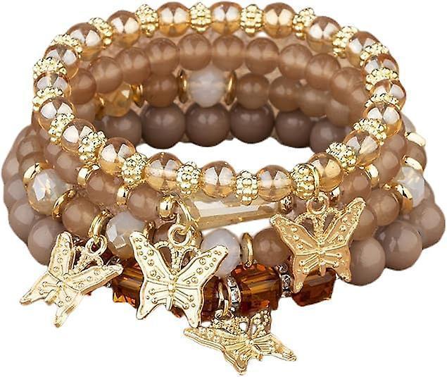 4pcs Set Bohemian Butterfly Crystal Stone Stretch Pendant Bracelets For Women Girls Gold Beaded Stackable Stretch Bracelet Colorful Charm Jewelry - Image 1