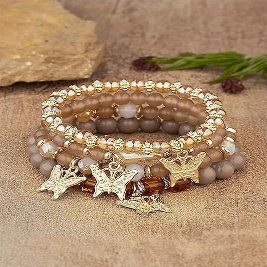 4pcs Set Bohemian Butterfly Crystal Stone Stretch Pendant Bracelets For Women Girls Gold Beaded Stackable Stretch Bracelet Colorful Charm Jewelry - Image 2