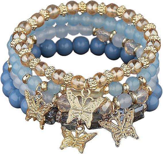 4pcs Set Bohemian Butterfly Crystal Stone Stretch Pendant Bracelets For Women Girls Gold Beaded Stackable Stretch Bracelet Colorful Charm Jewelry - Image 1