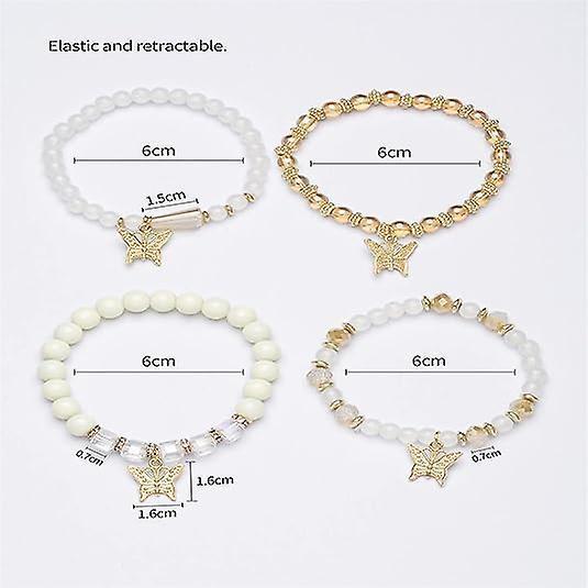 4pcs Set Bohemian Butterfly Crystal Stone Stretch Pendant Bracelets For Women Girls Gold Beaded Stackable Stretch Bracelet Colorful Charm Jewelry - Image 2