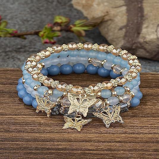 4pcs Set Bohemian Butterfly Crystal Stone Stretch Pendant Bracelets For Women Girls Gold Beaded Stackable Stretch Bracelet Colorful Charm Jewelry - Image 3