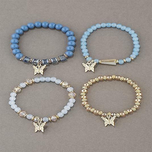 4pcs Set Bohemian Butterfly Crystal Stone Stretch Pendant Bracelets For Women Girls Gold Beaded Stackable Stretch Bracelet Colorful Charm Jewelry - Image 4