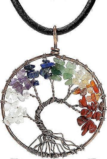 7 Chakra Gemstone Healing Crystals Necklace Copper Wire Wrapped Natural Gemstone Necklace Unisex Hippie Leather Necklace Choker - Image 1