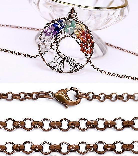 7 Chakra Gemstone Healing Crystals Necklace Copper Wire Wrapped Natural Gemstone Necklace Unisex Hippie Leather Necklace Choker - Image 3