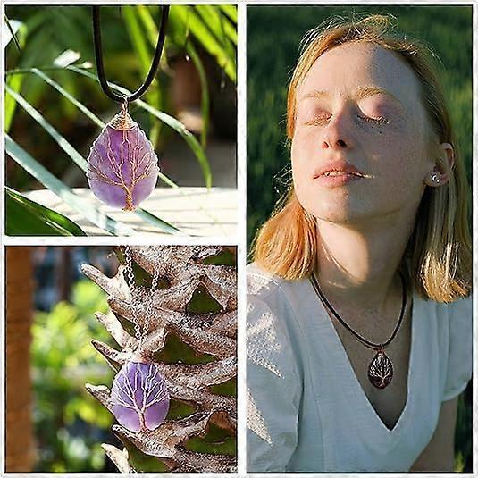 7 Chakra Gemstone Healing Crystals Necklace Copper Wire Wrapped Natural Gemstone Necklace Unisex Hippie Leather Necklace Choker - Image 4