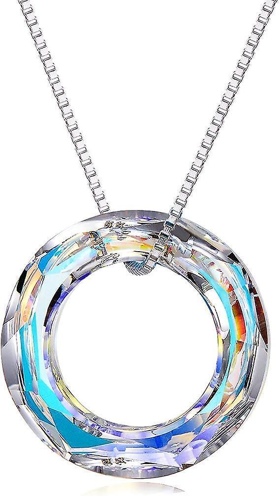 926 Sterling Silver Circle Necklace With Austrian Crystal, Jewelry For Women Teen Girls - Image 1