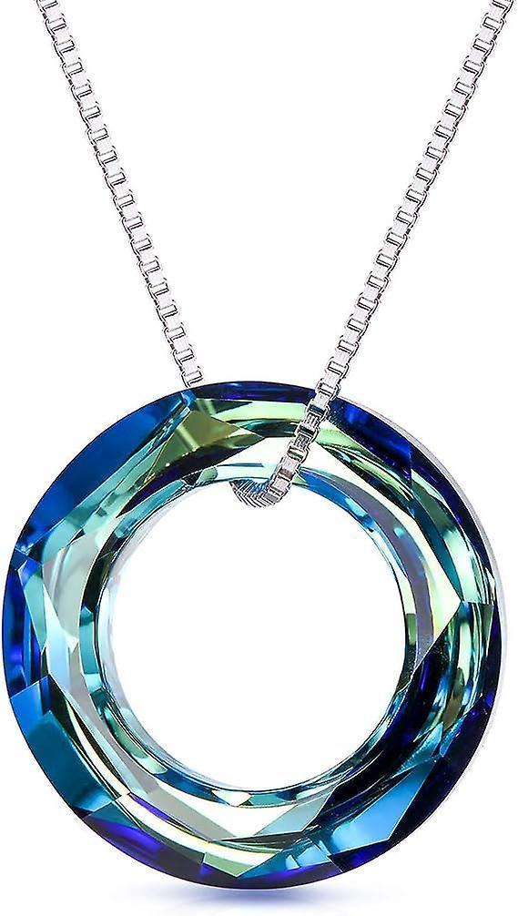927 Sterling Silver Circle Necklace With Austrian Crystal, Jewelry For Women Teen Girls - Image 1