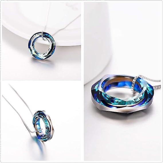 927 Sterling Silver Circle Necklace With Austrian Crystal, Jewelry For Women Teen Girls - Image 2