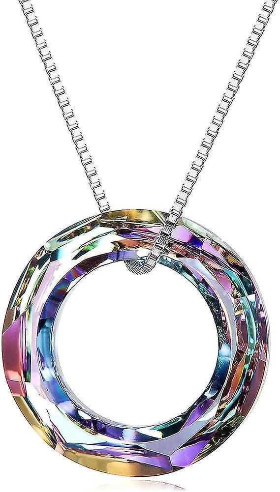 928 Sterling Silver Circle Necklace With Austrian Crystal, Jewelry For Women Teen Girls - Image 1