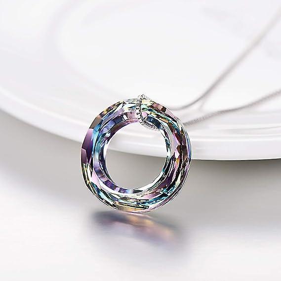 928 Sterling Silver Circle Necklace With Austrian Crystal, Jewelry For Women Teen Girls - Image 2