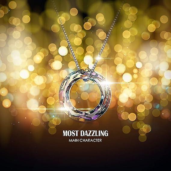 928 Sterling Silver Circle Necklace With Austrian Crystal, Jewelry For Women Teen Girls - Image 4