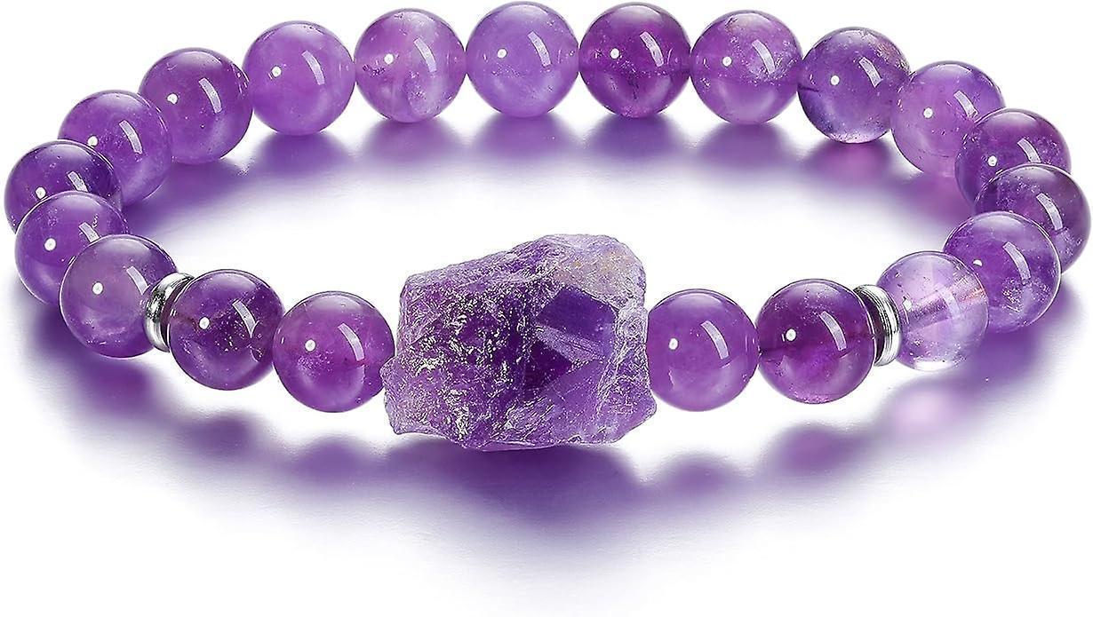 Amethyst Crystal Beaded Bracelet For Women,natural Gem Semi Precious Reiki Healing Crystal Energy Quartz Bracelet,handmade 8mm Round Stone Beads Stret - Image 1