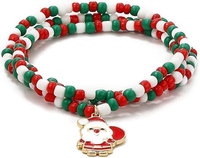 Christmas Beaded Pendant Bracelet Adjustable Christmas Tree Claus Snowman Crystal Imitation Pearl Pendant Chain Bracelet For Women Christmas Gifts - Image 1