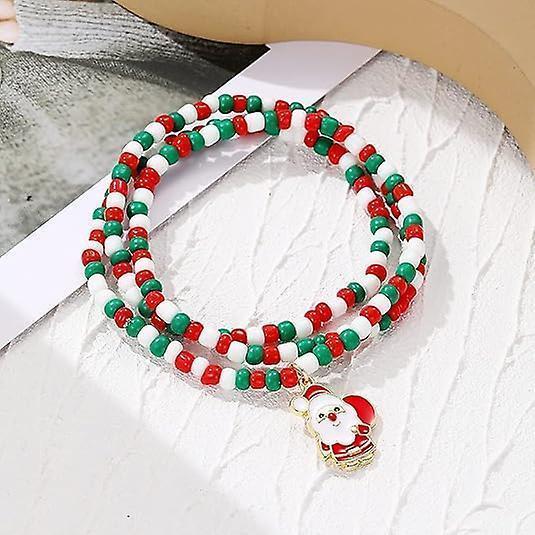 Christmas Beaded Pendant Bracelet Adjustable Christmas Tree Claus Snowman Crystal Imitation Pearl Pendant Chain Bracelet For Women Christmas Gifts - Image 4