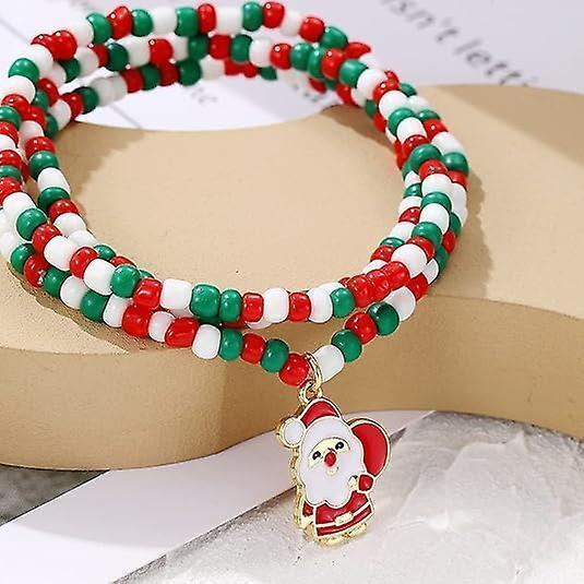Christmas Beaded Pendant Bracelet Adjustable Christmas Tree Claus Snowman Crystal Imitation Pearl Pendant Chain Bracelet For Women Christmas Gifts - Image 5