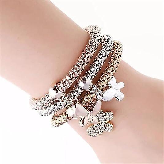 Crystal Charms Multilayer Bracelets - 3pcs Gold/silver/rose Gold Corn Chain Bracelet For Women, Tree Of Life Heart Shaped Stretch Bracelet - Image 2