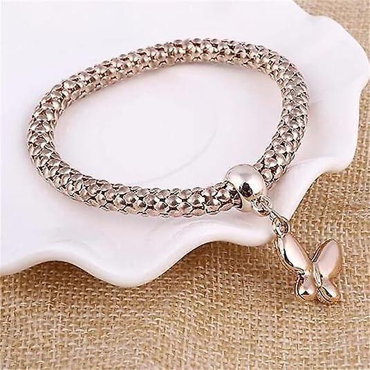 Crystal Charms Multilayer Bracelets - 3pcs Gold/silver/rose Gold Corn Chain Bracelet For Women, Tree Of Life Heart Shaped Stretch Bracelet - Image 3
