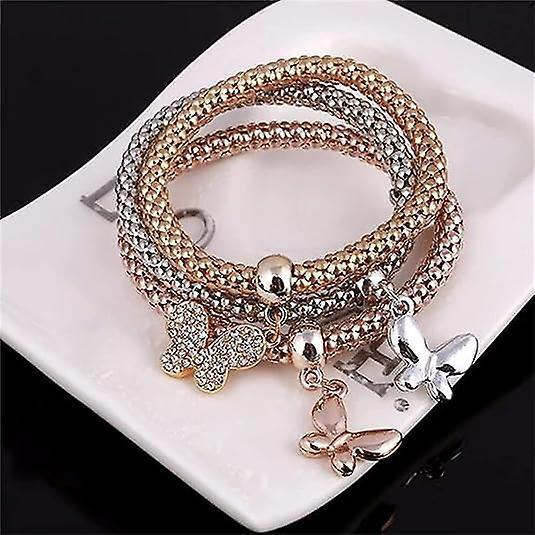 Crystal Charms Multilayer Bracelets - 3pcs Gold/silver/rose Gold Corn Chain Bracelet For Women, Tree Of Life Heart Shaped Stretch Bracelet - Image 5