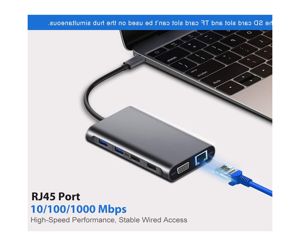 Type-c Docking Station 11 In One with Hdmi Network Card Multi-in-one Converter Usb Hub Expansion Dock for MacBook - Grey - Image 2