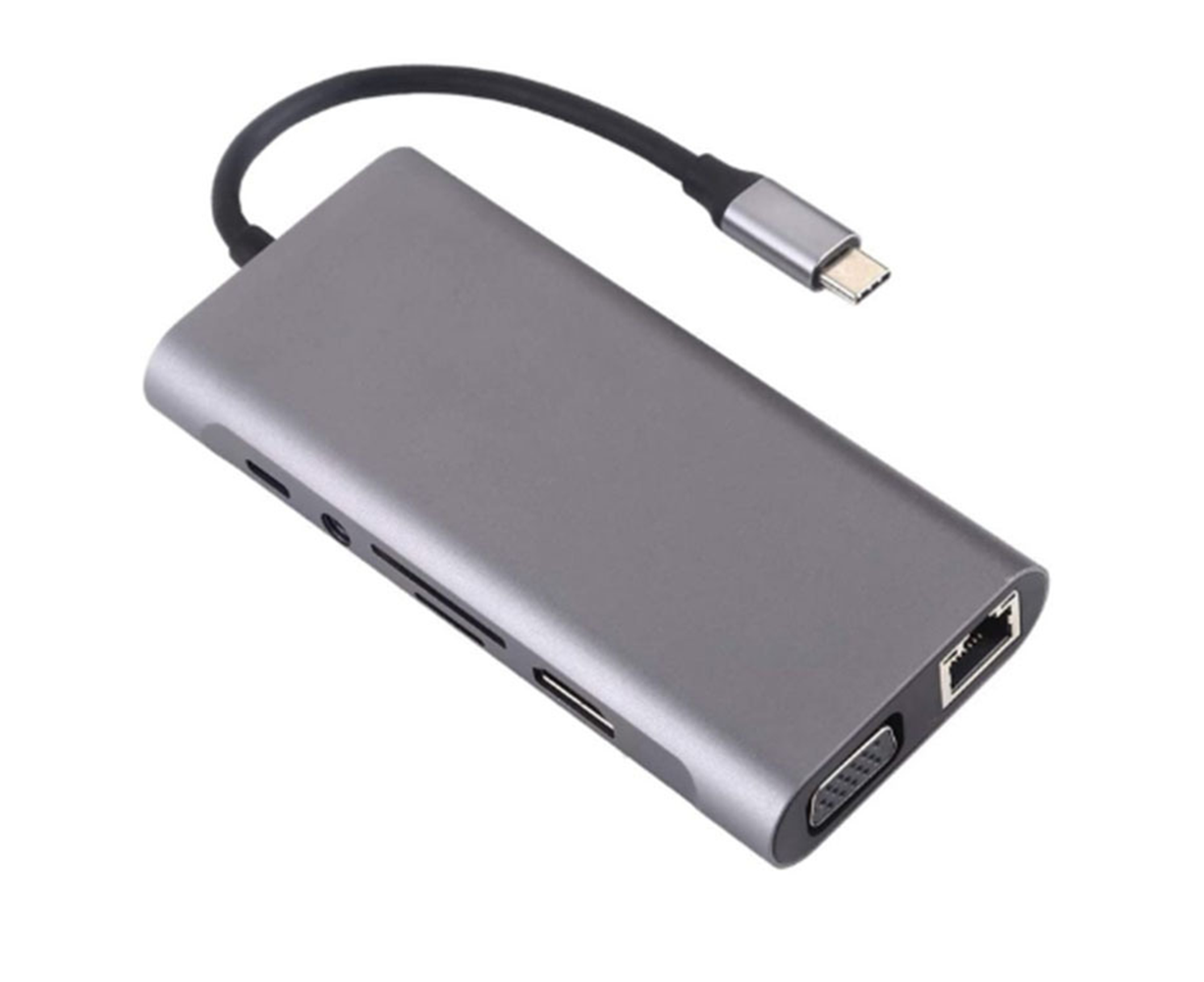 Type-c Docking Station 11 In One with Hdmi Network Card Multi-in-one Converter Usb Hub Expansion Dock for MacBook - Grey - Image 3