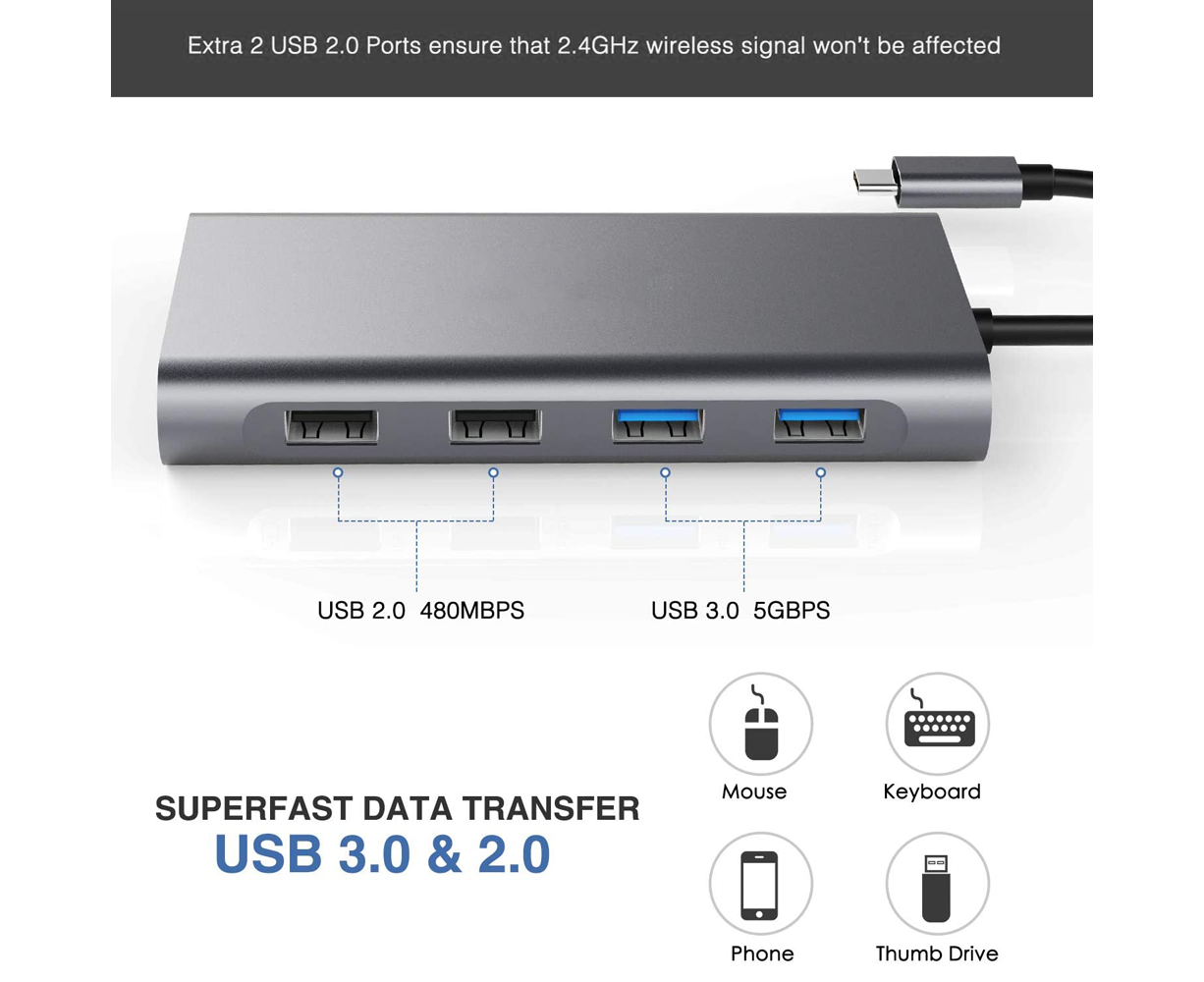 Type-c Docking Station 11 In One with Hdmi Network Card Multi-in-one Converter Usb Hub Expansion Dock for MacBook - Grey - Image 4