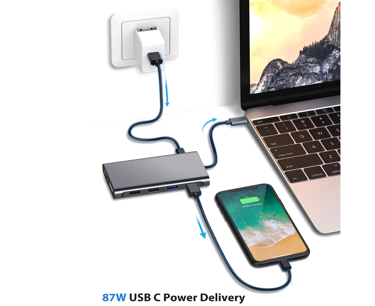 Type-c Docking Station 11 In One with Hdmi Network Card Multi-in-one Converter Usb Hub Expansion Dock for MacBook - Grey - Image 5