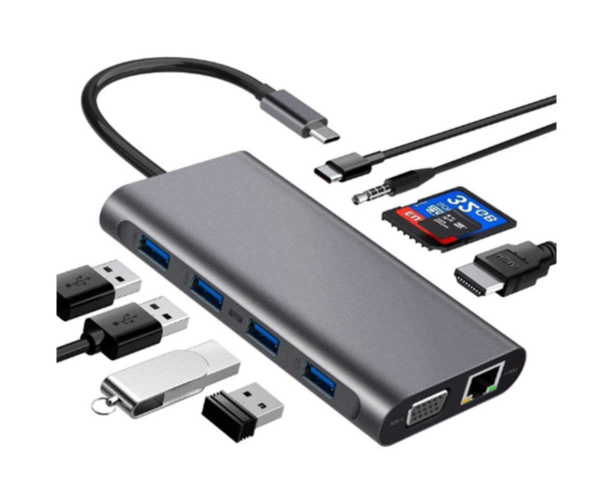 Type-c Docking Station 11 In One with Hdmi Network Card Multi-in-one Converter Usb Hub Expansion Dock for MacBook - Grey - Image 6