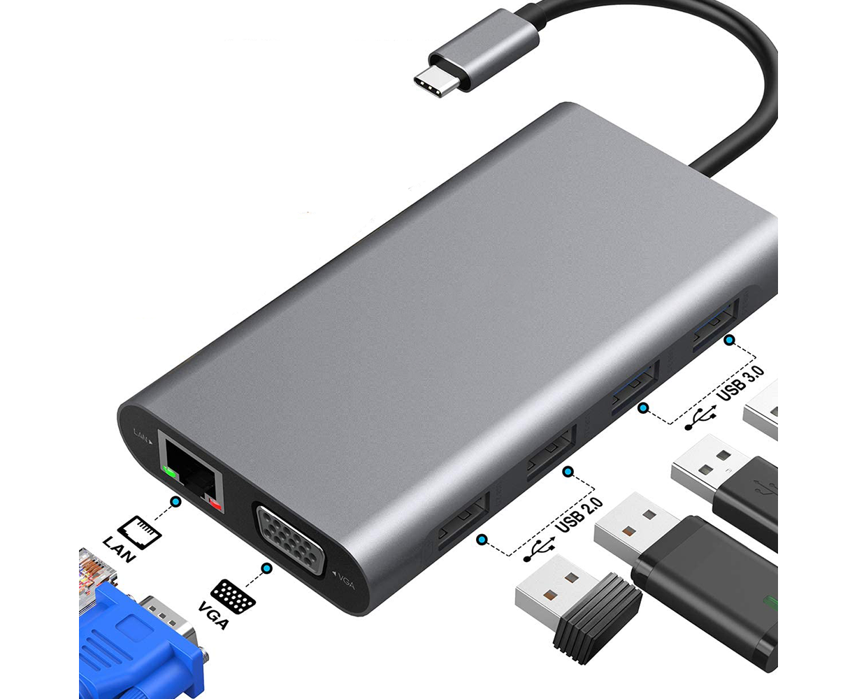 Type-c Docking Station 11 In One with Hdmi Network Card Multi-in-one Converter Usb Hub Expansion Dock for MacBook - Grey - Image 7