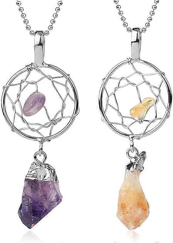 Crystal Pendant Necklace For Women - Hand Wrapped Dreamcatcher Pendant Necklace Natural Raw Stone Irregular Semi-Precious Stone Necklace - Image 2