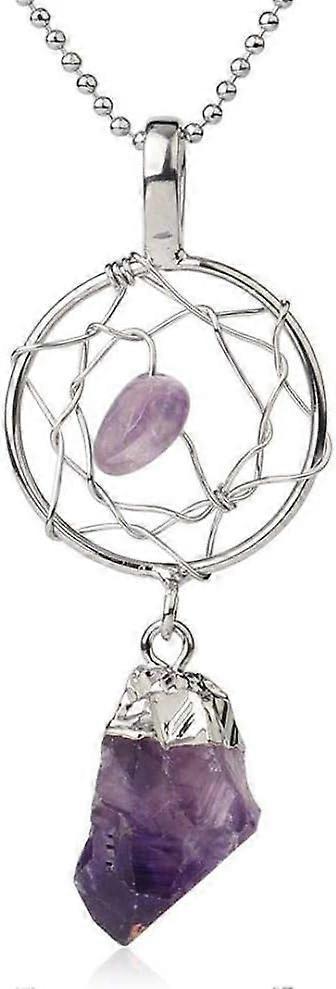 Crystal Pendant Necklace For Women - Hand Wrapped Dreamcatcher Pendant Necklace Natural Raw Stone Irregular Semi-Precious Stone Necklace - Image 1